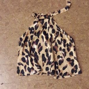 Mock Neck Animal Print Crop Blouse NWOT